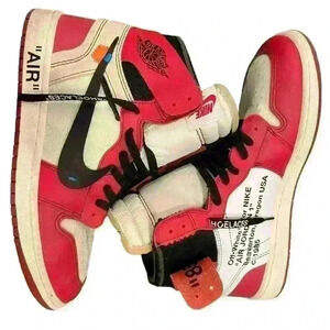Nike Off-White Red Chicago Jordan 1 Hightop Sneakers Size 10.5